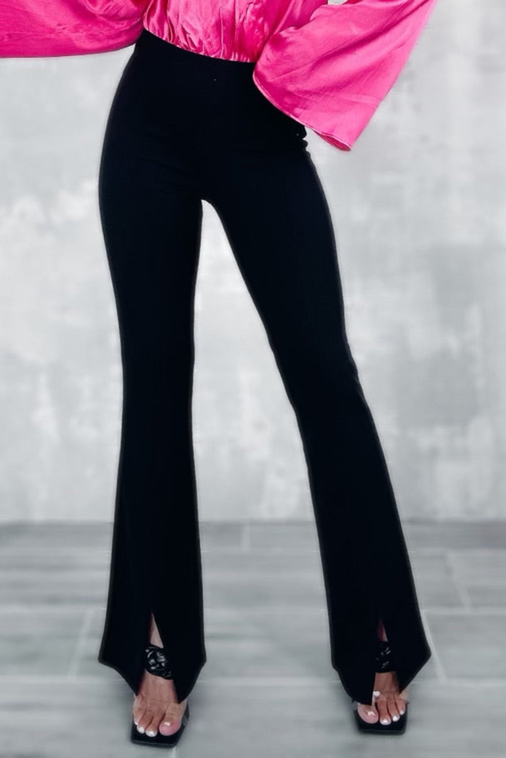 Black Slit Front Flare Pants