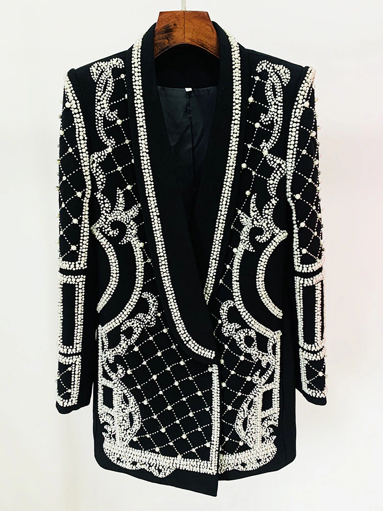 Pearls Beaded Blazer Dress - Whiicka