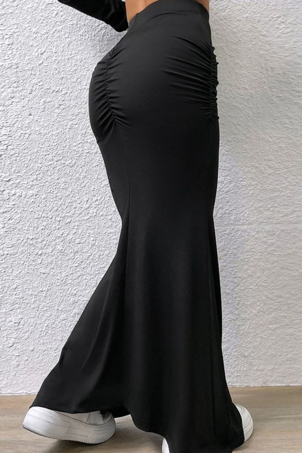 Black Ruched Maxi Trumpet Skirt