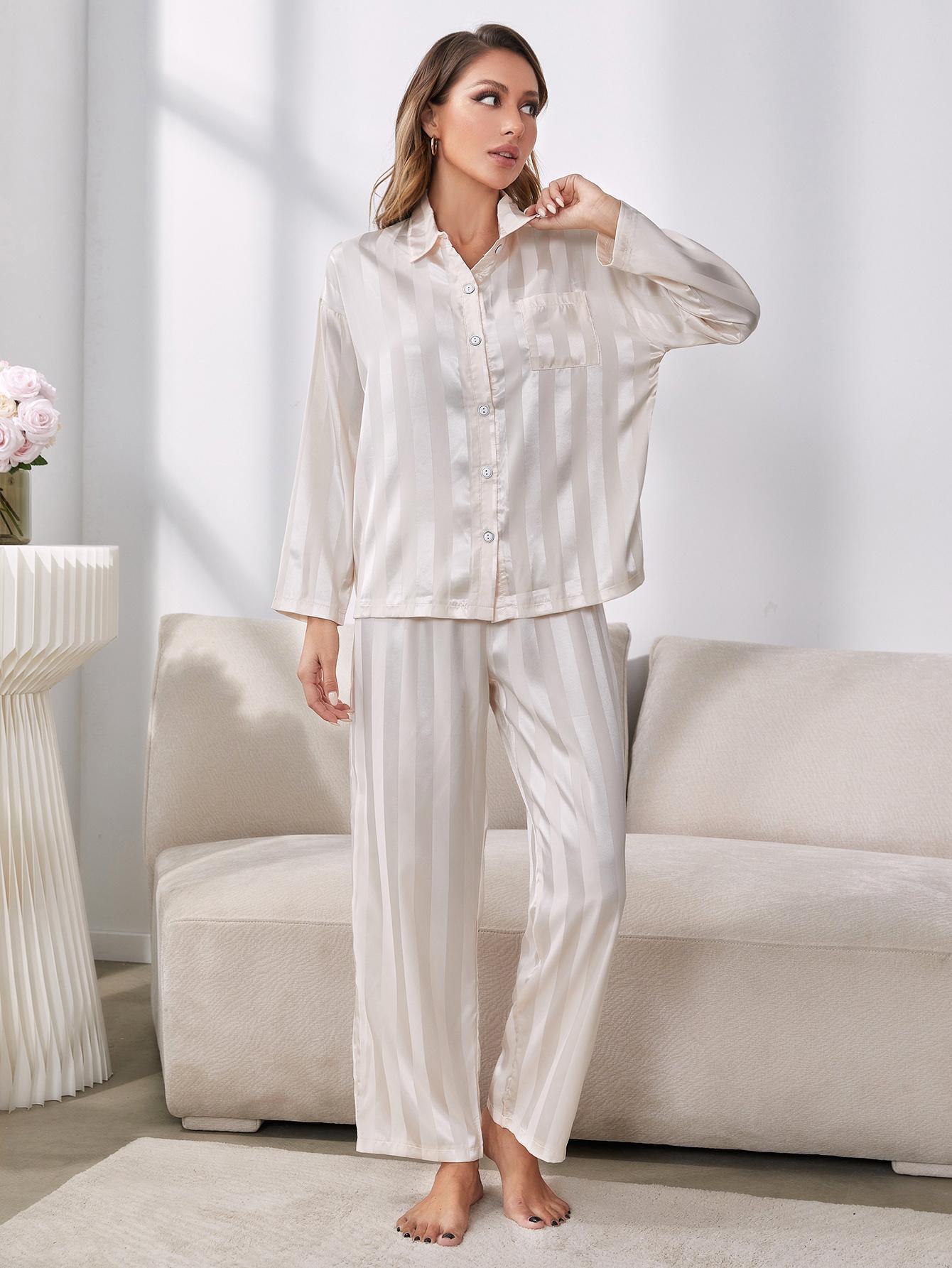 White Button-Up Shirt and Pants Pajama Set