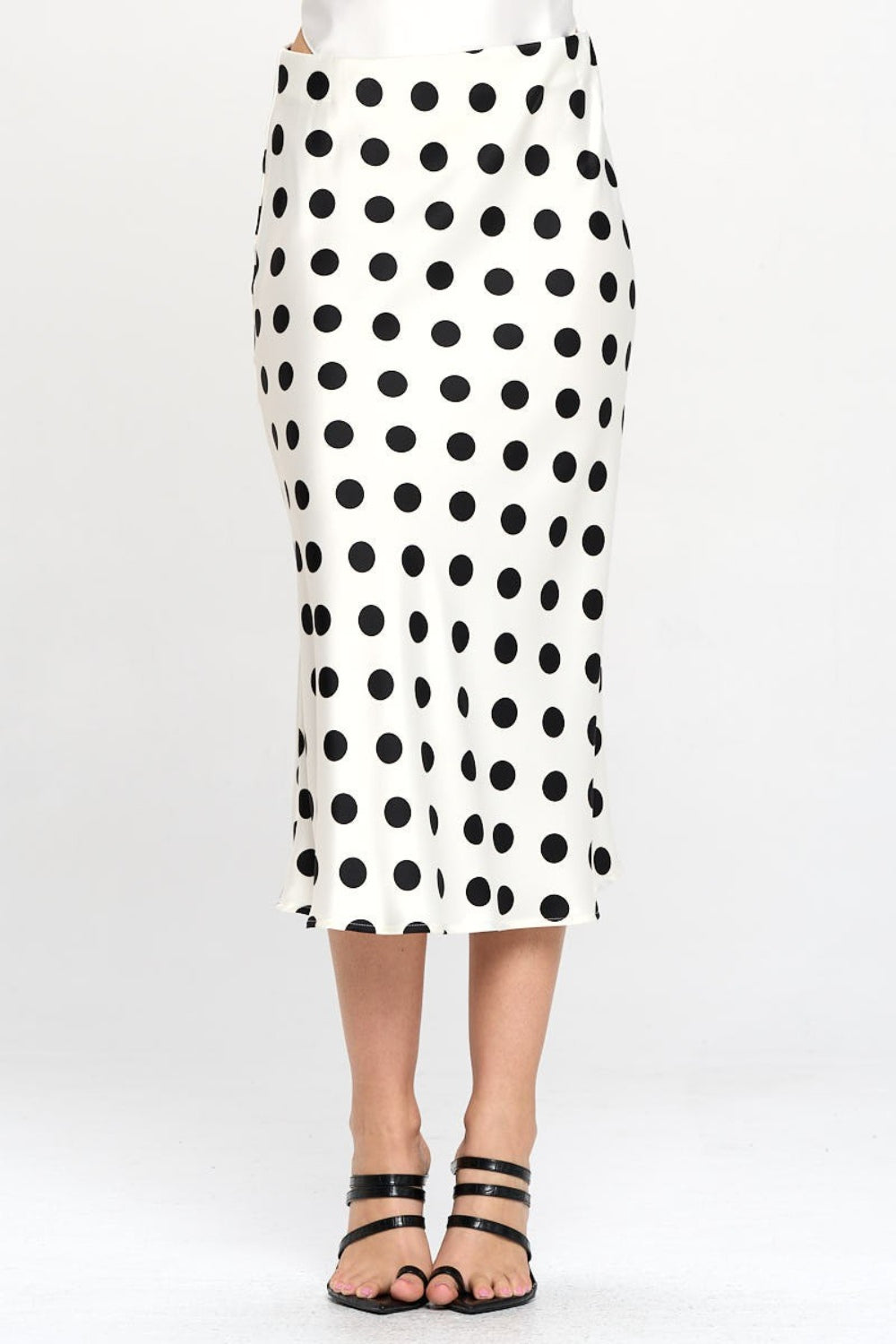 Polka Dot Satin Midi Skirt