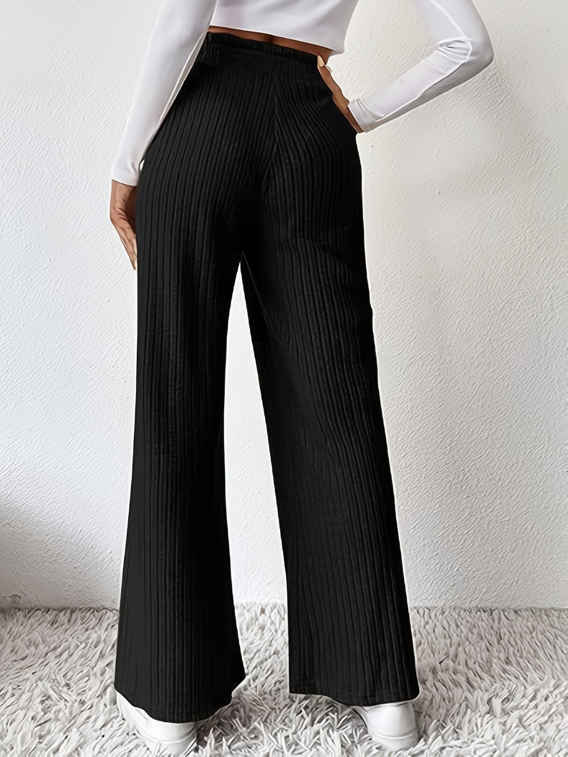 Black Ribbed High Waist Pants