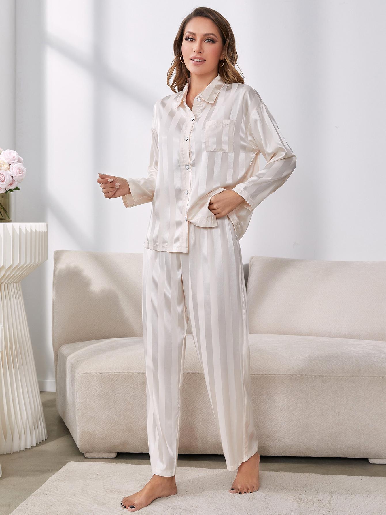 White Button-Up Shirt and Pants Pajama Set