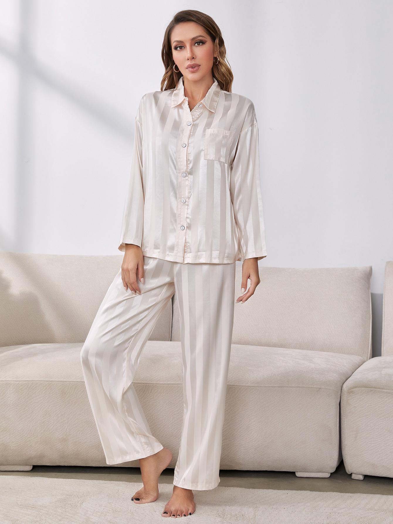 White Button-Up Shirt and Pants Pajama Set