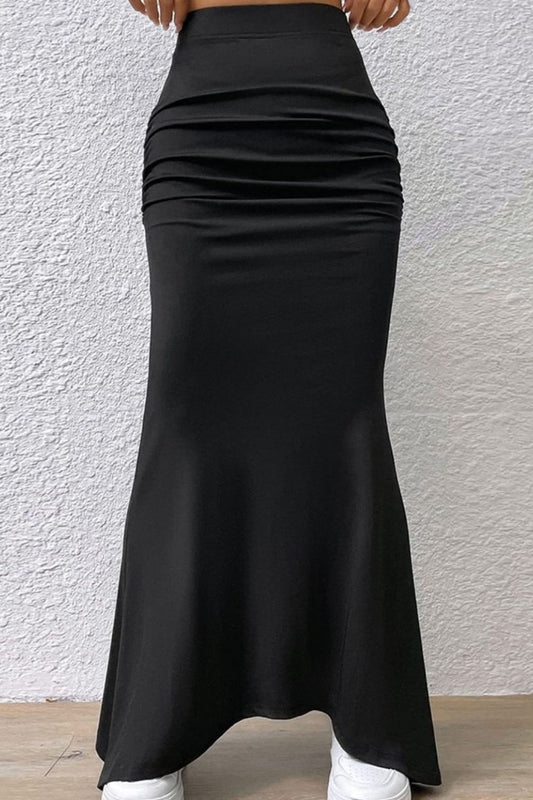 Black Ruched Maxi Trumpet Skirt