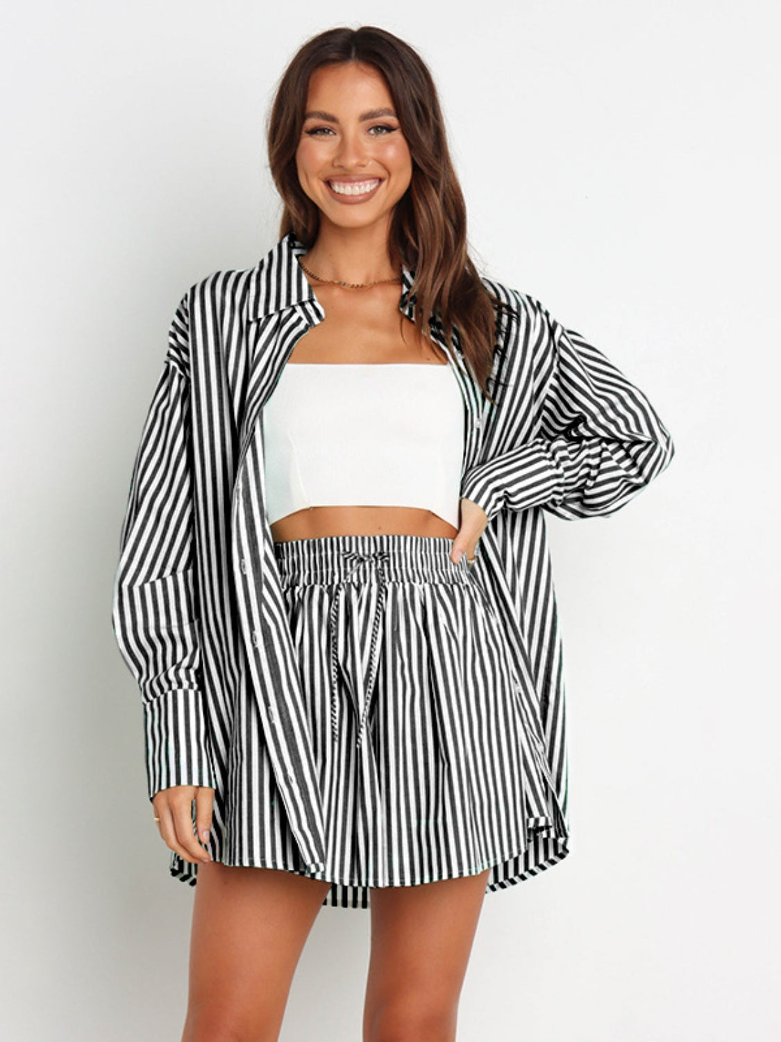 Striped Shirt and Shorts Set