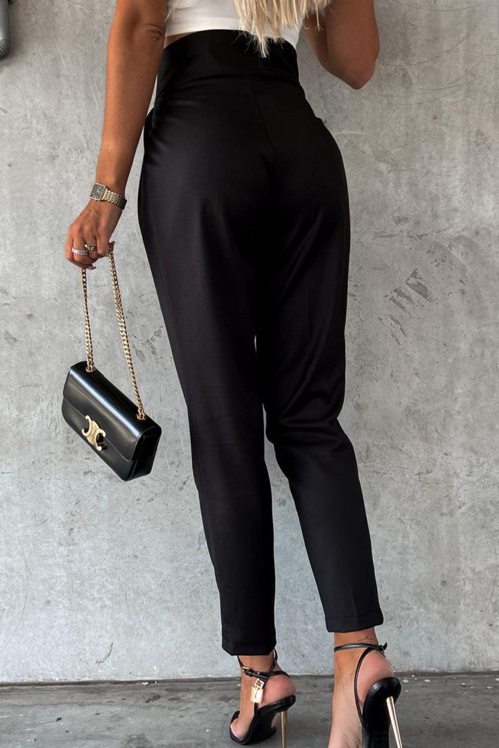 Black High Waist Wide Waistband Pants