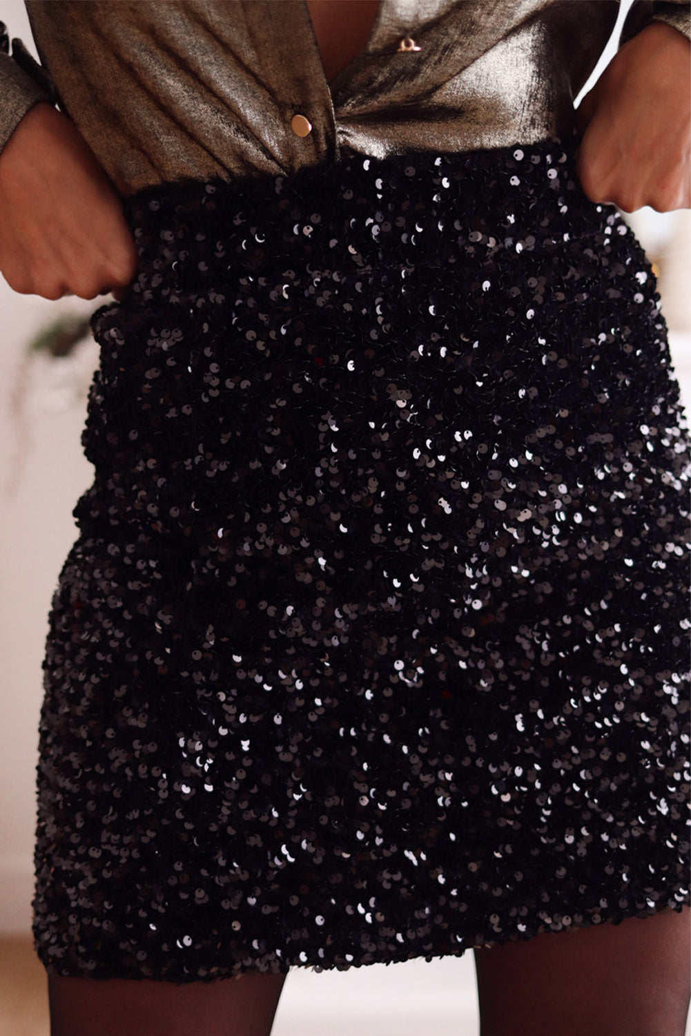 Black Sequin Mini Skirt