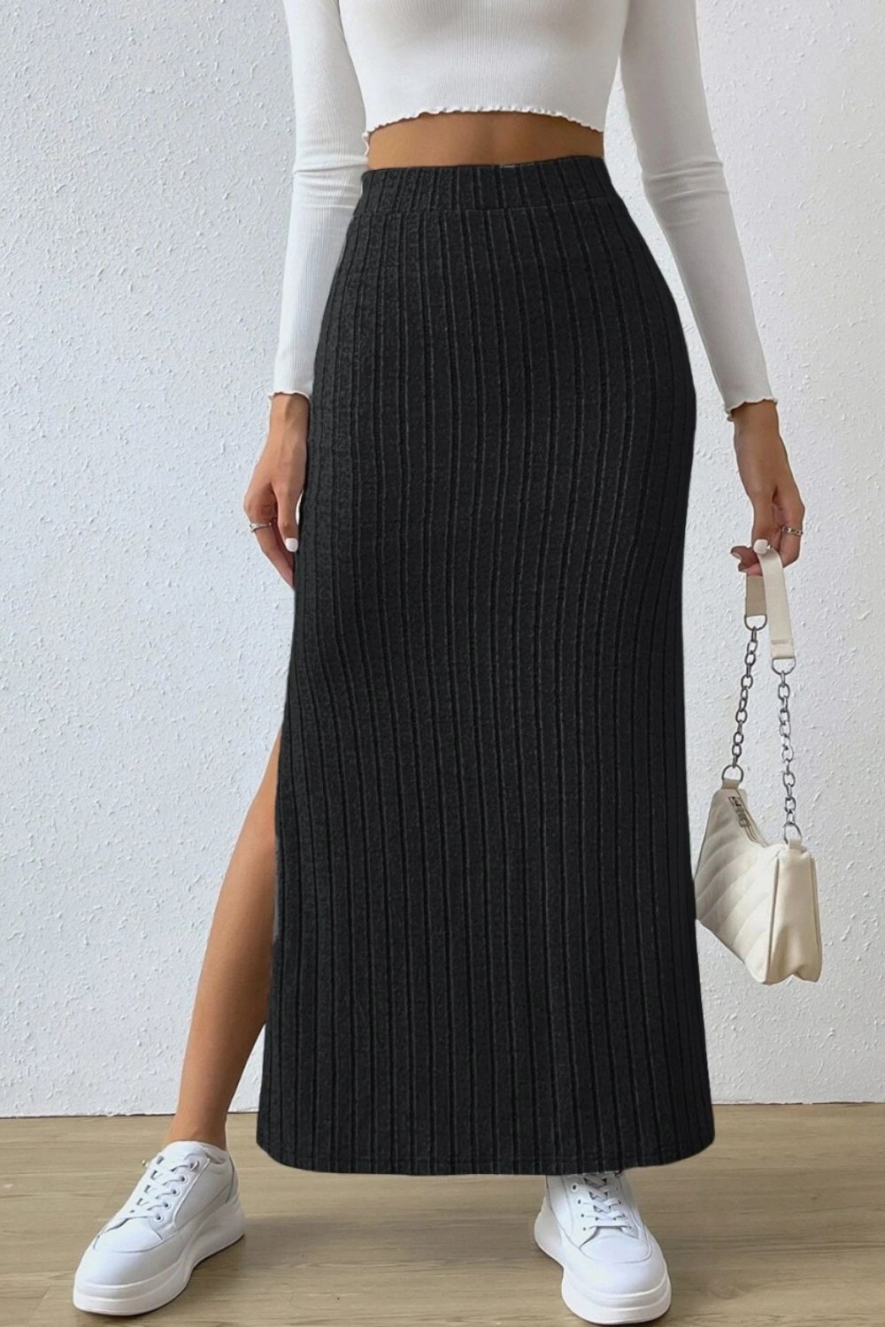 Black Slit High Waist Skirt