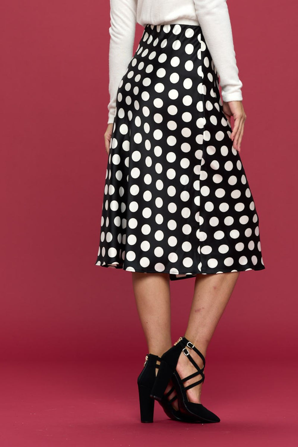 Polka Dot Satin Midi Skirt