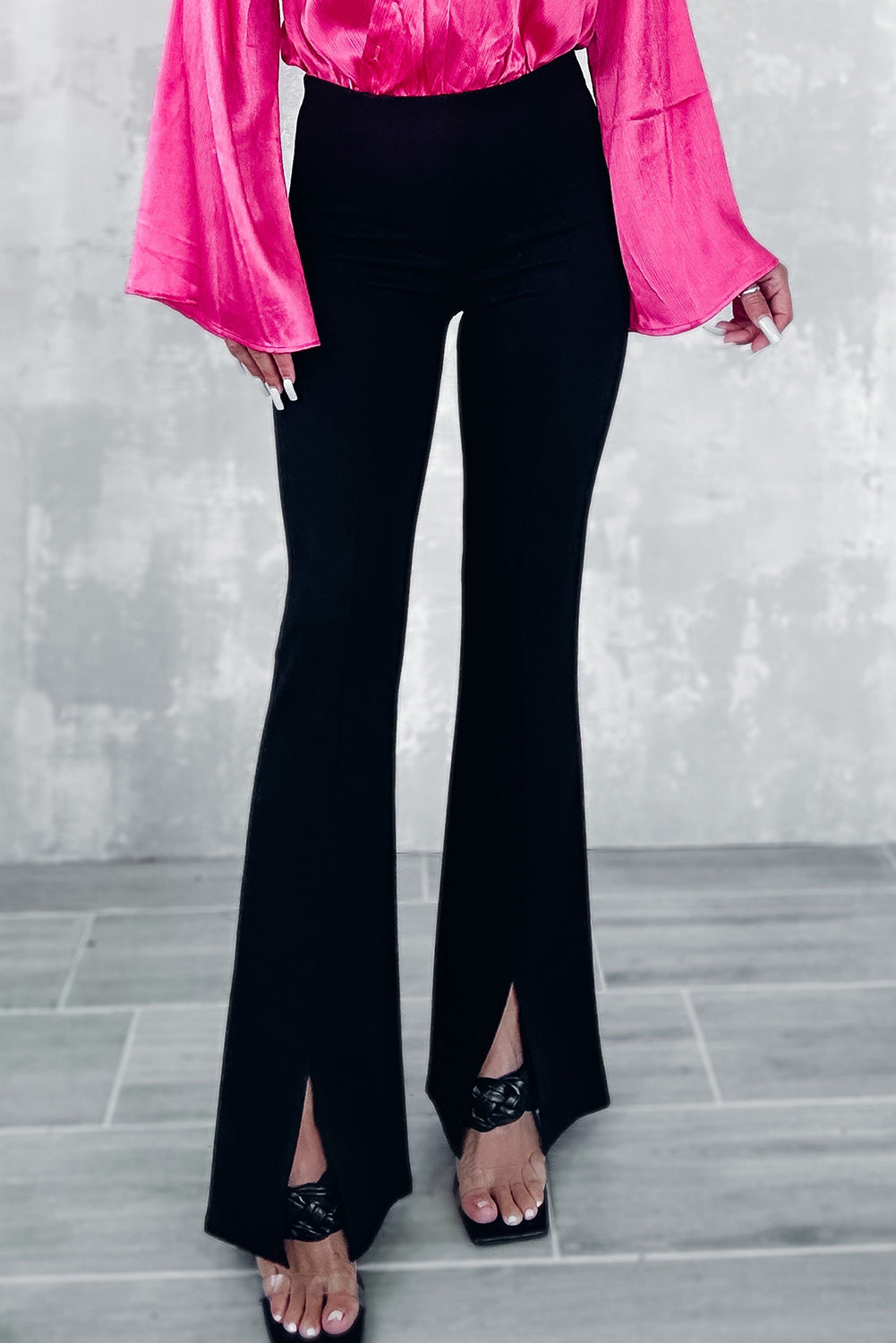 Black Slit Front Flare Pants