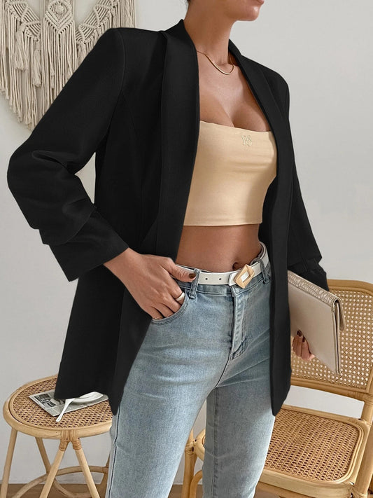 Black Shawl Collar Long Sleeve Blazer - Whiicka