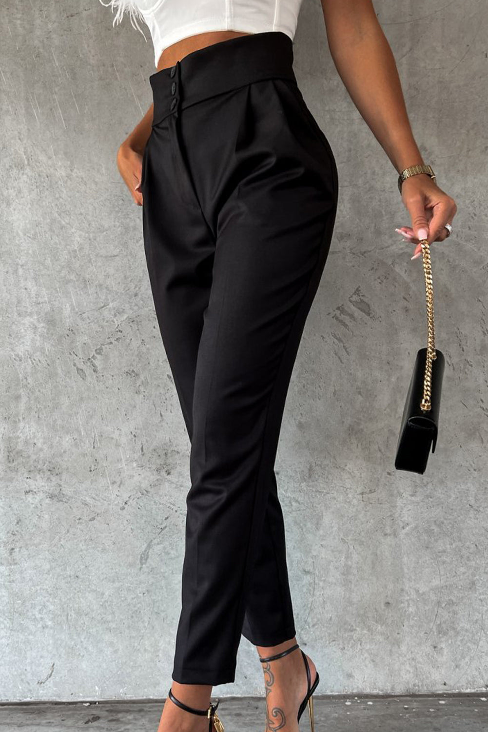 Black High Waist Wide Waistband Pants