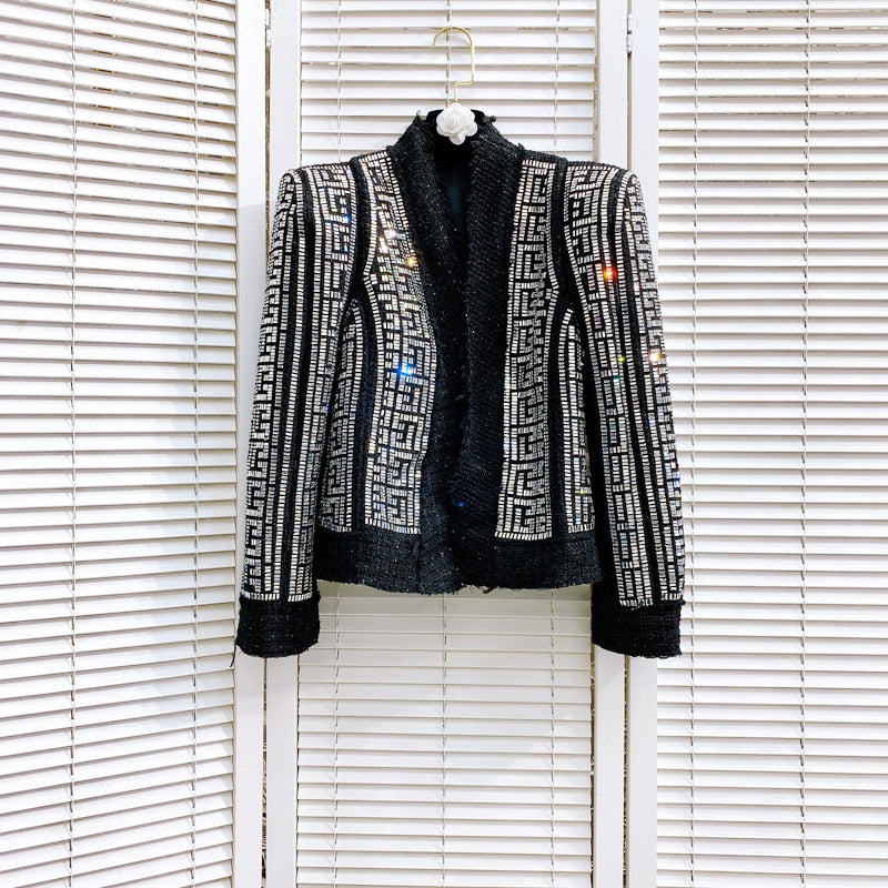 Beaded Wool Blends Tweed Jacket - Whiicka