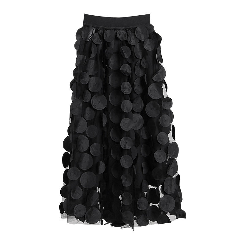 Gauze Elastic Waist Mid-calf Skirt - Whiicka