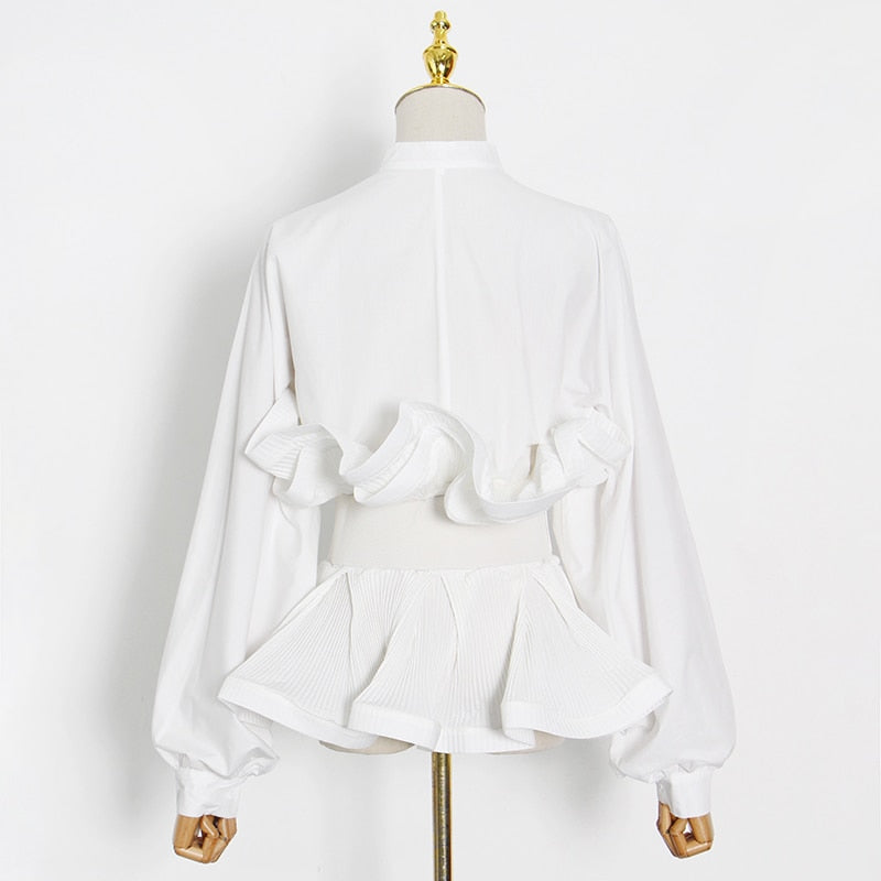 Elegant Ruffle Sashes Blouse - Whiicka