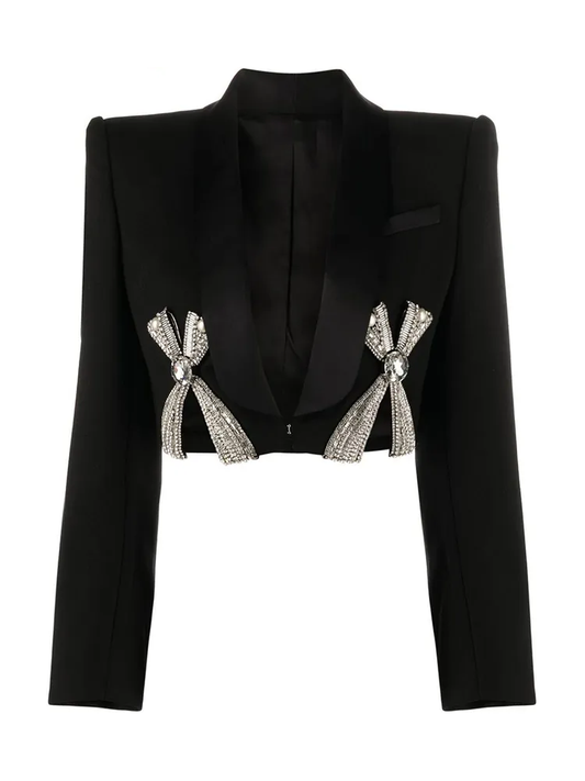 Deep V Neck Patchwork Diamonds Blazer - Whiicka