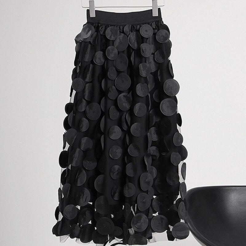 Gauze Elastic Waist Mid-calf Skirt - Whiicka