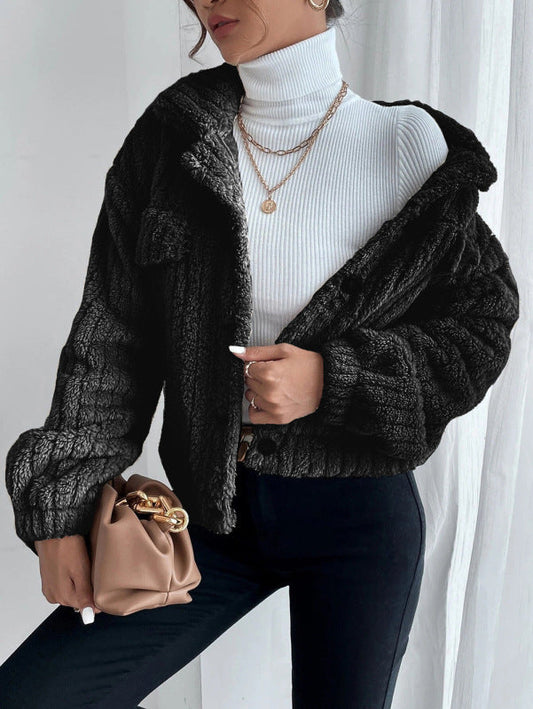 Lapel collar fleece thick plush jacket