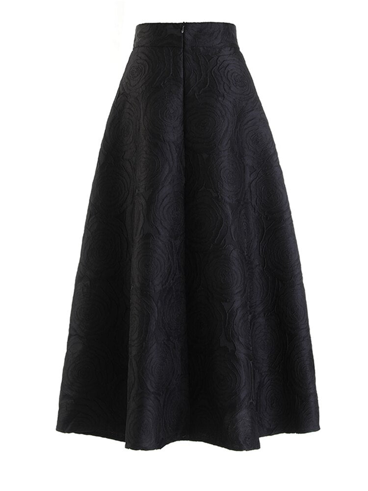 High Waist Jacquard Flower Skirt - Whiicka