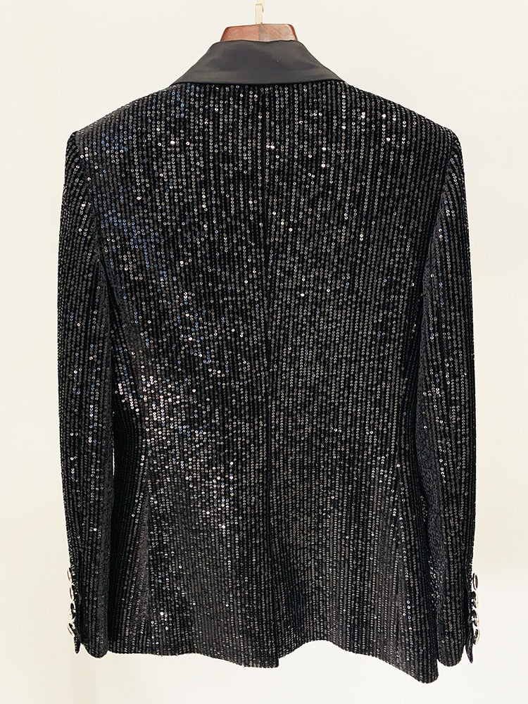 Double Breasted Sequined Velvet Blazer - Whiicka