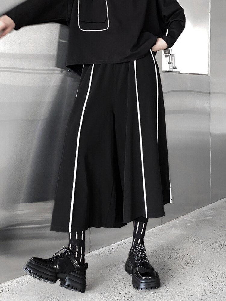 Black Striped Long Wide Leg Pants - Whiicka