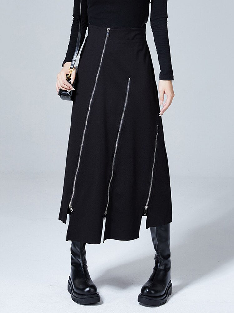 Zipper Irregular Design Half-body Skirt - Whiicka