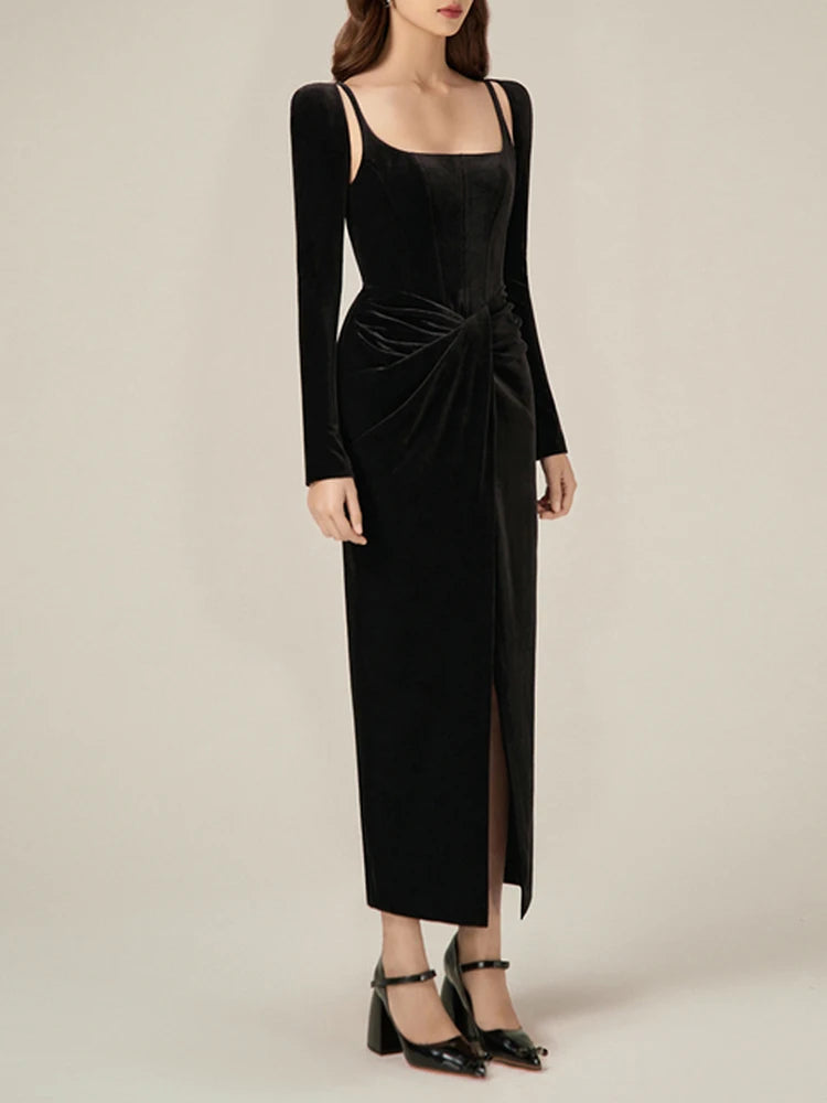 Black Elegant Velvet Dresses For Women