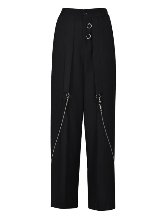 Black Metal Chain Long Harem Pants - Whiicka