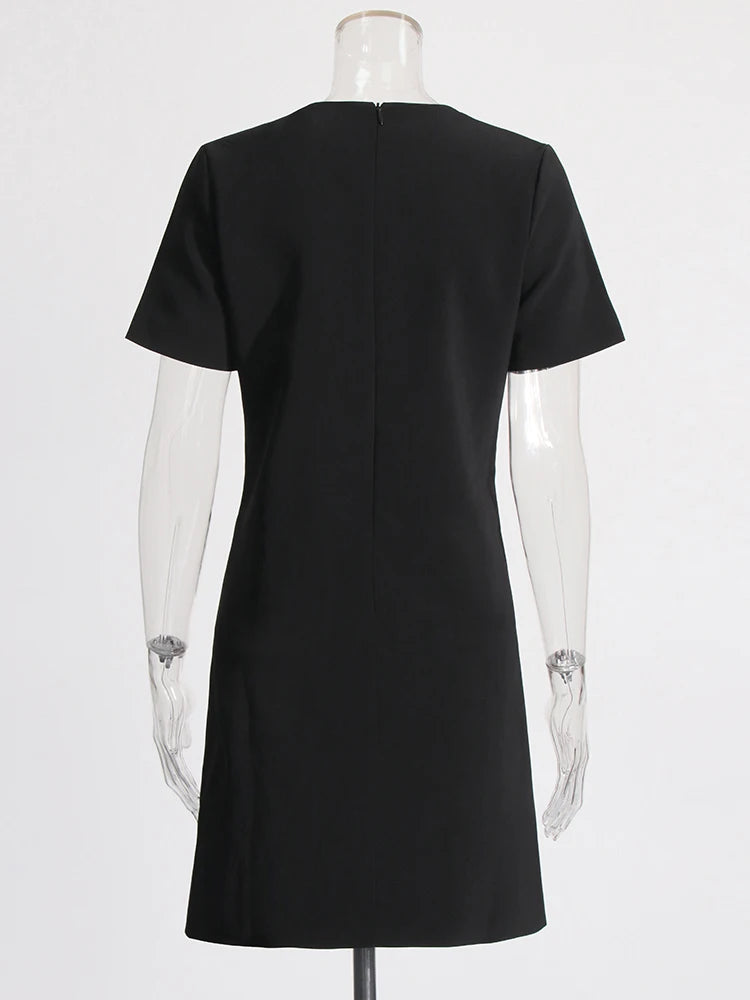 Black Elegant Front Pockets Dress For Women