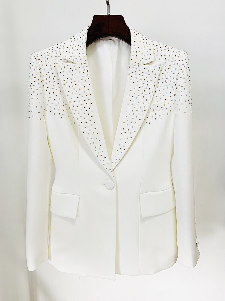 White Beaded Blazer Skirt Suit - Whiicka