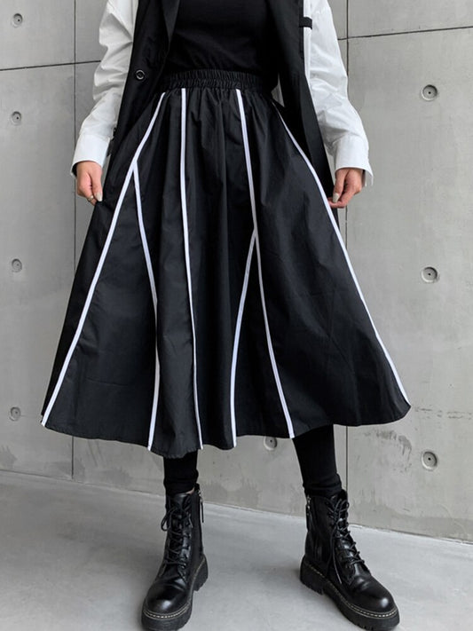 Asymmetrical Elastic Waist Spliced Skirt - Whiicka