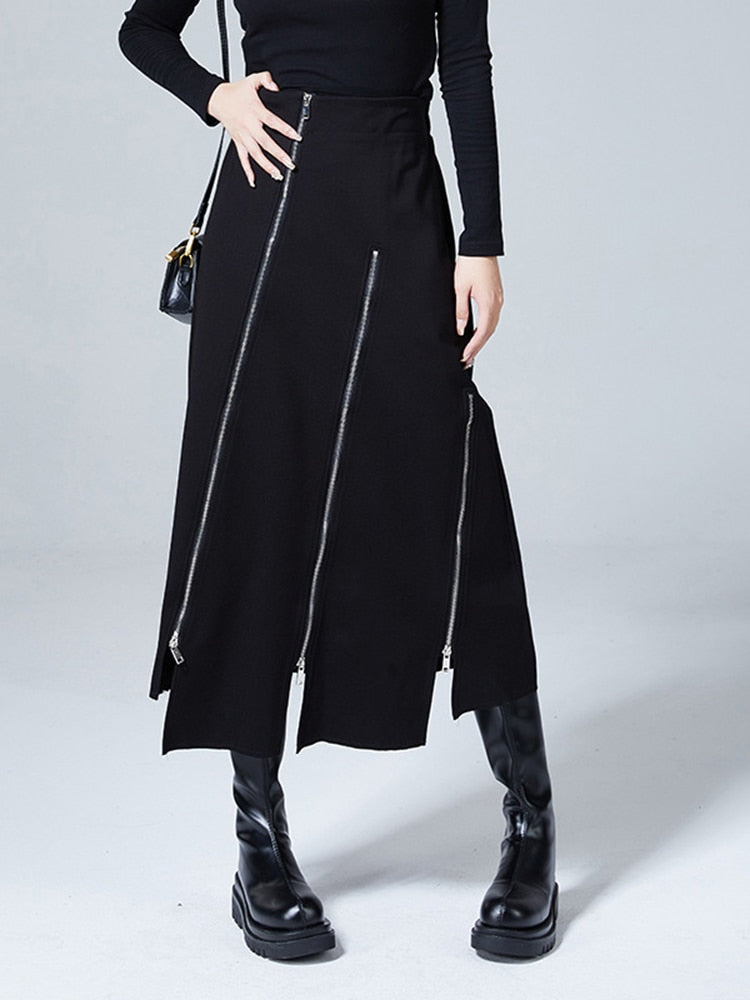 Zipper Irregular Design Half-body Skirt - Whiicka