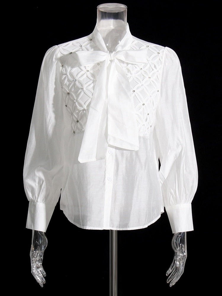 Bowknot Collar Elegant White Shirt - Whiicka