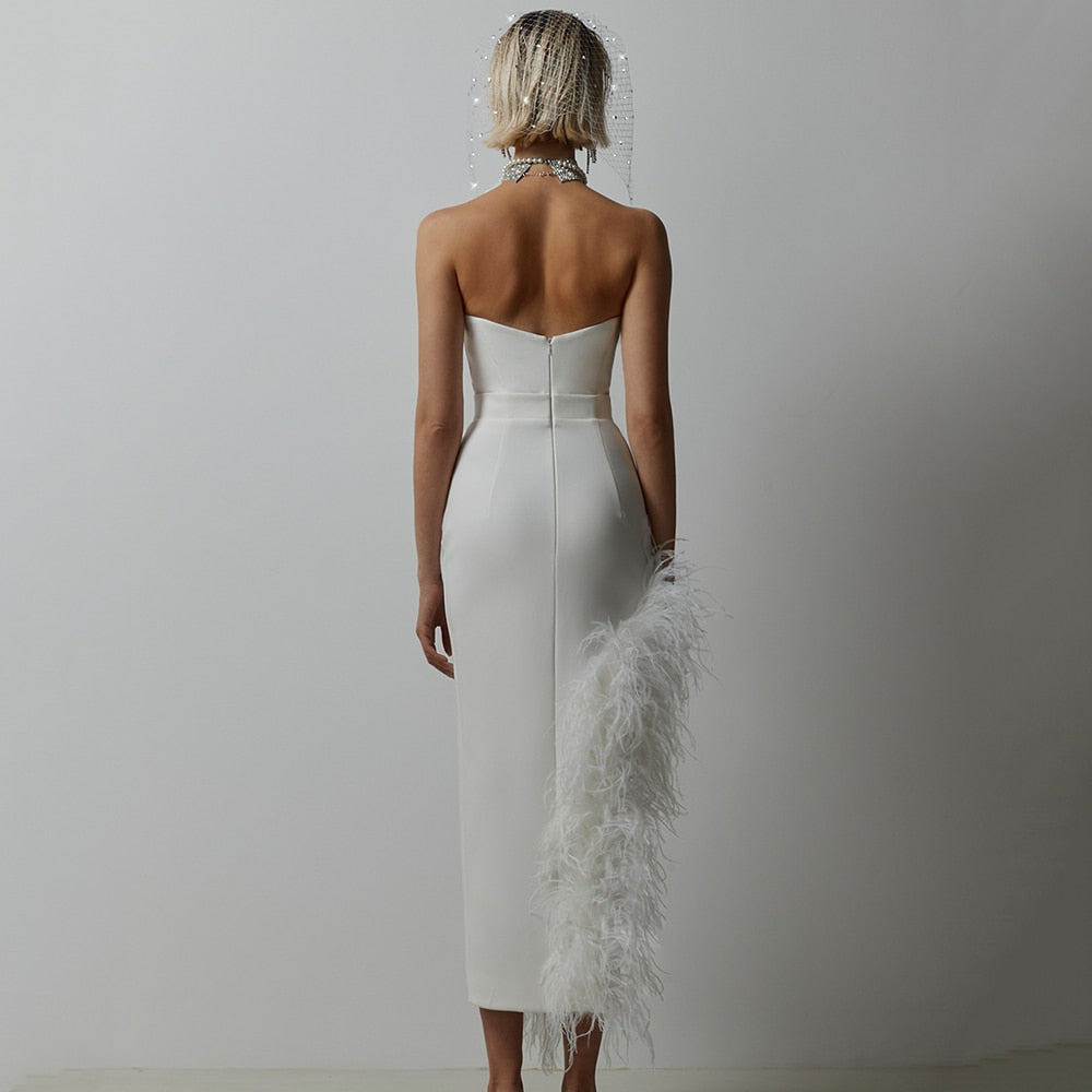 Asymmetrical Elegant Feathers Bodycon - Whiicka