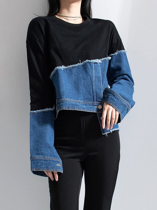 Denim color block sweatshirt - Whiicka