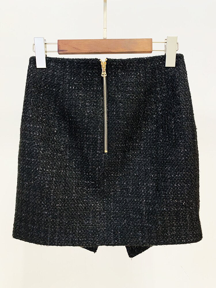 Diamonds Beading Asymmetrical Tweed Skirt - Whiicka