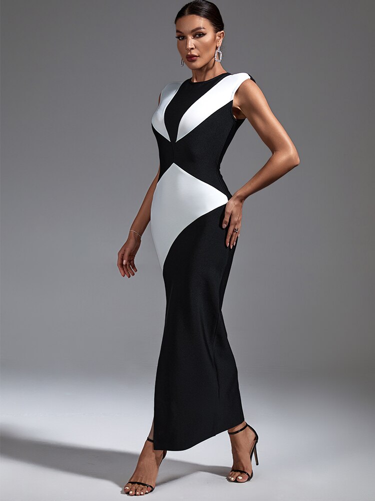 Color Block Ankle Length Slit Dress - Whiicka