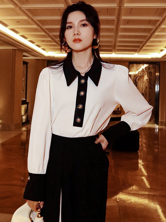 Black and White Slim Blouse - Whiicka