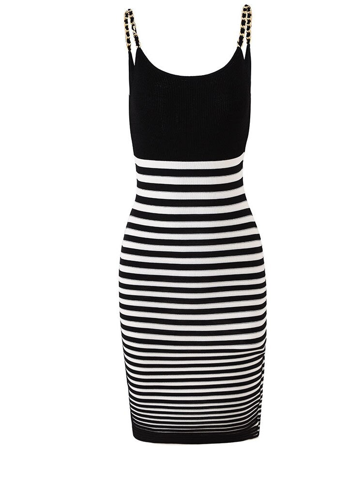 Color Block Striped Knit Slip Dress - Whiicka