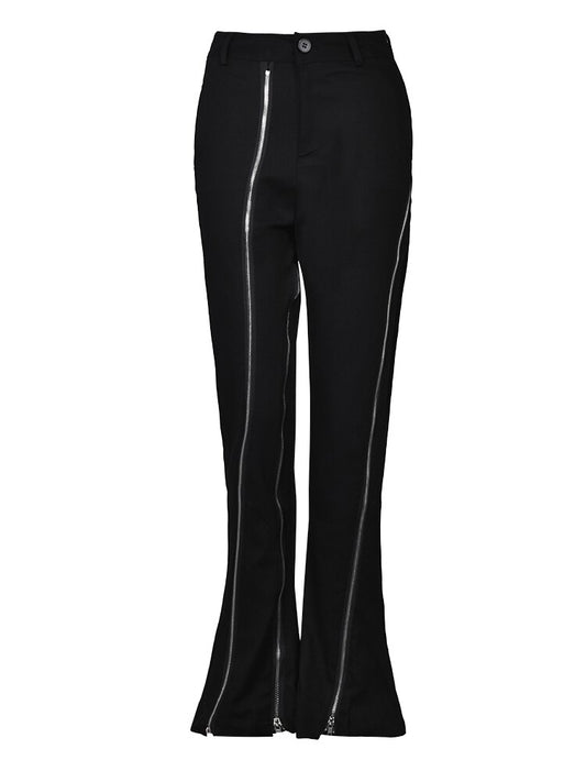 Zipper Irregular Long Flare Pant - Whiicka