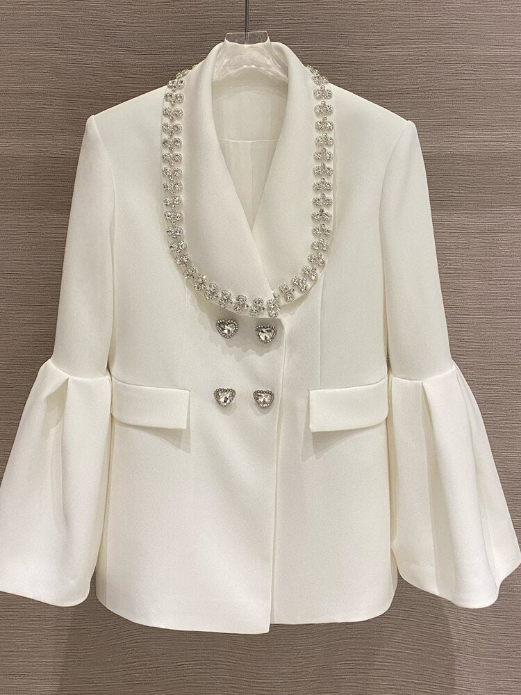 Patchwork Diamonds White Blazer - Whiicka