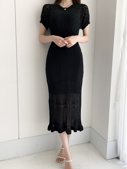 Elegant Knitted Short Sleeves Dress - Whiicka