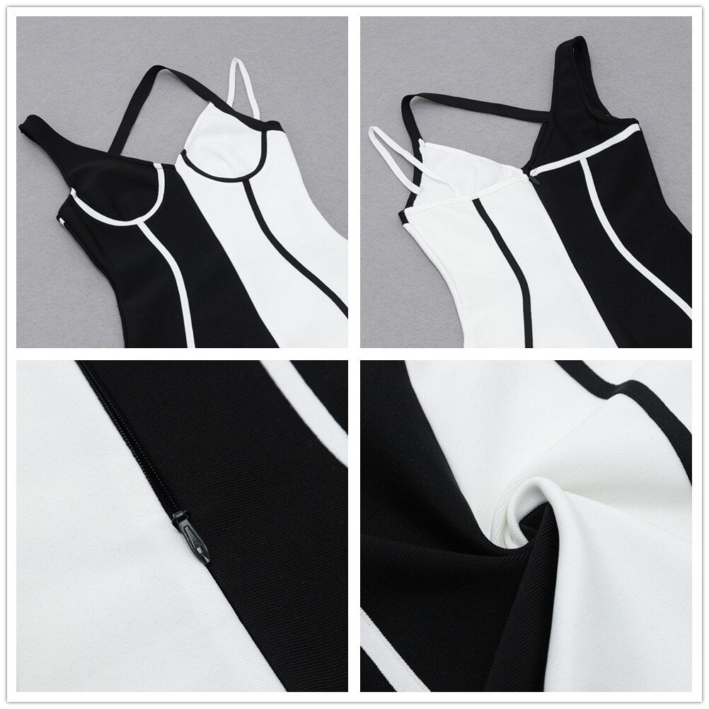 Black and White Spaghetti Strap Bodycon - Whiicka