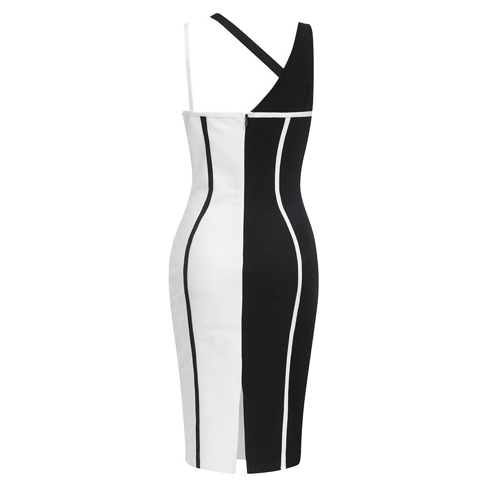 Black and White Spaghetti Strap Bodycon - Whiicka