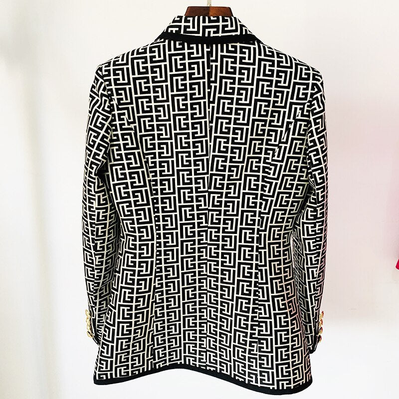 Lion Buttons Geometric Jacquard Blazer - Whiicka