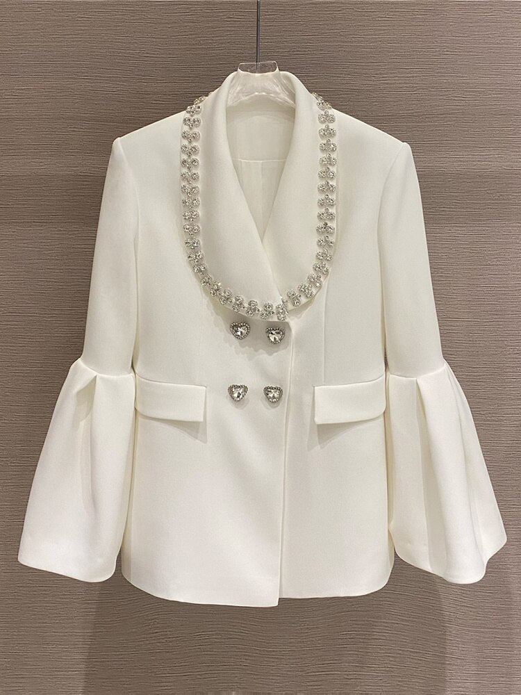 Patchwork Diamonds White Blazer - Whiicka