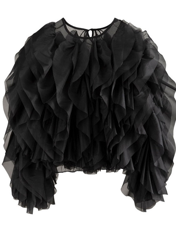 Vintage Ruffle Lantern Sleeve Blouse - Whiicka