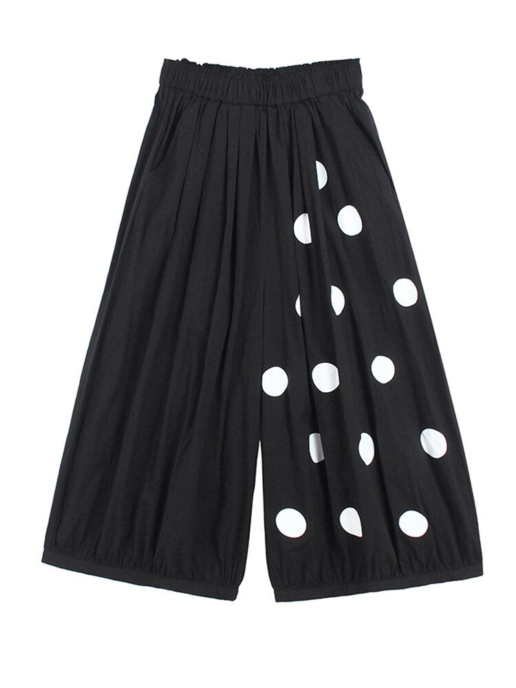 Polka Dot Pleated Loose Fit Pants - Whiicka