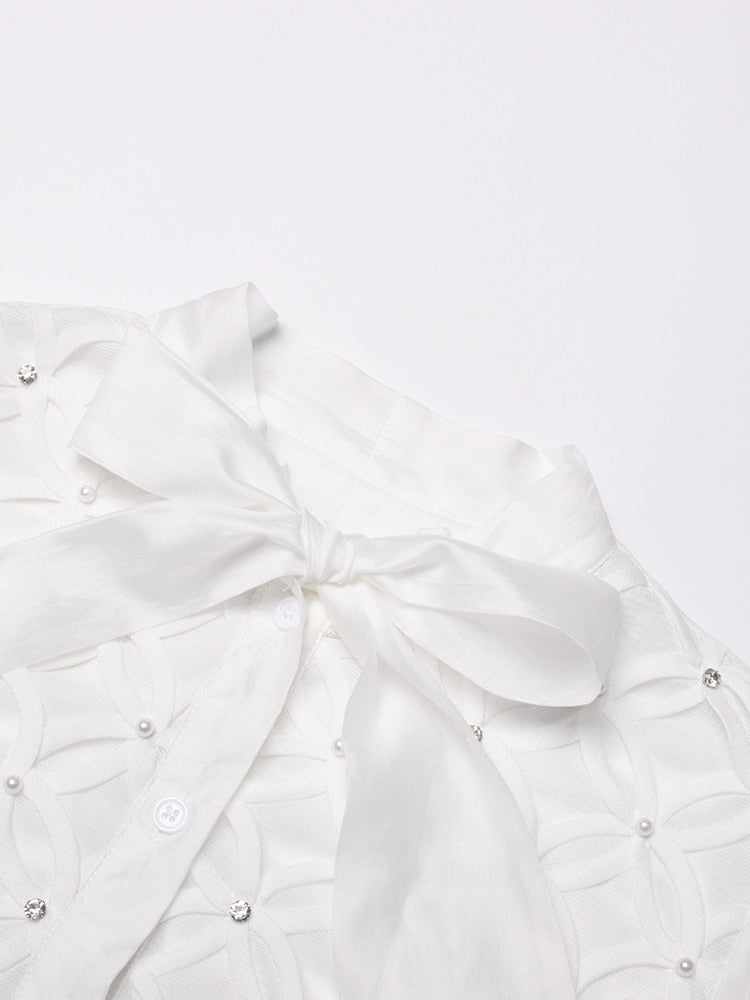 Bowknot Collar Elegant White Shirt - Whiicka